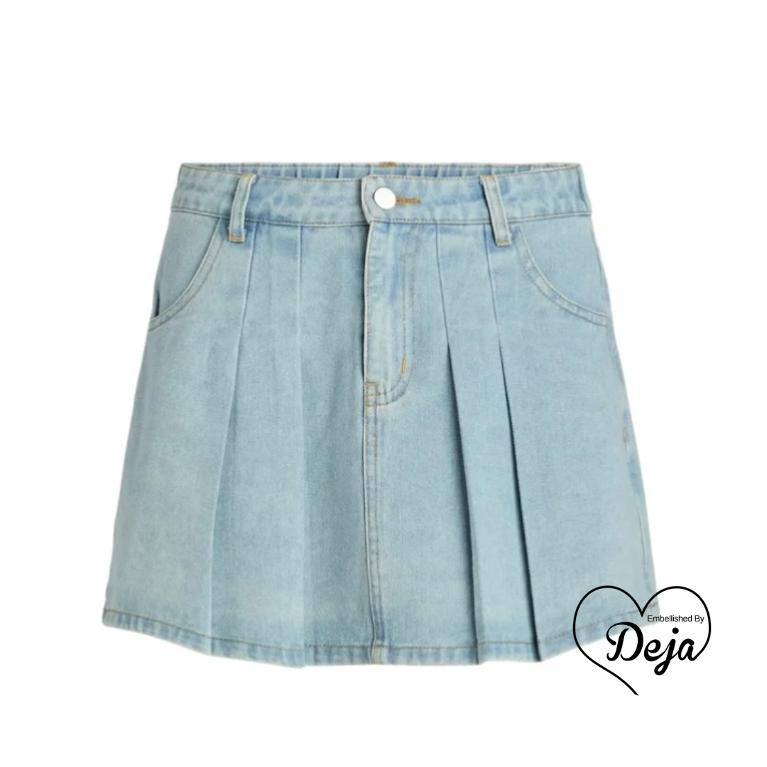 Pleated Denim Skirt