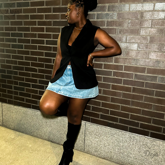 Pleated Denim Skirt