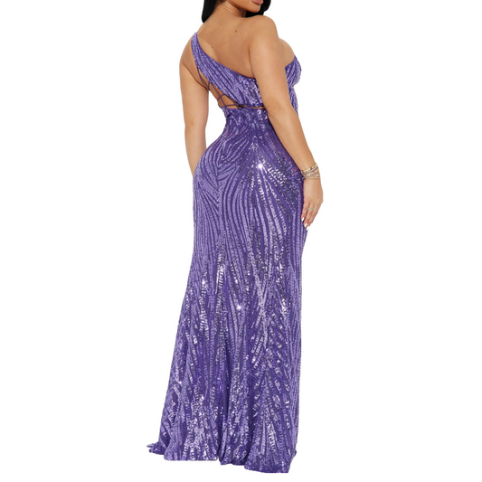 Purple Sequin Prom Dress - Size L